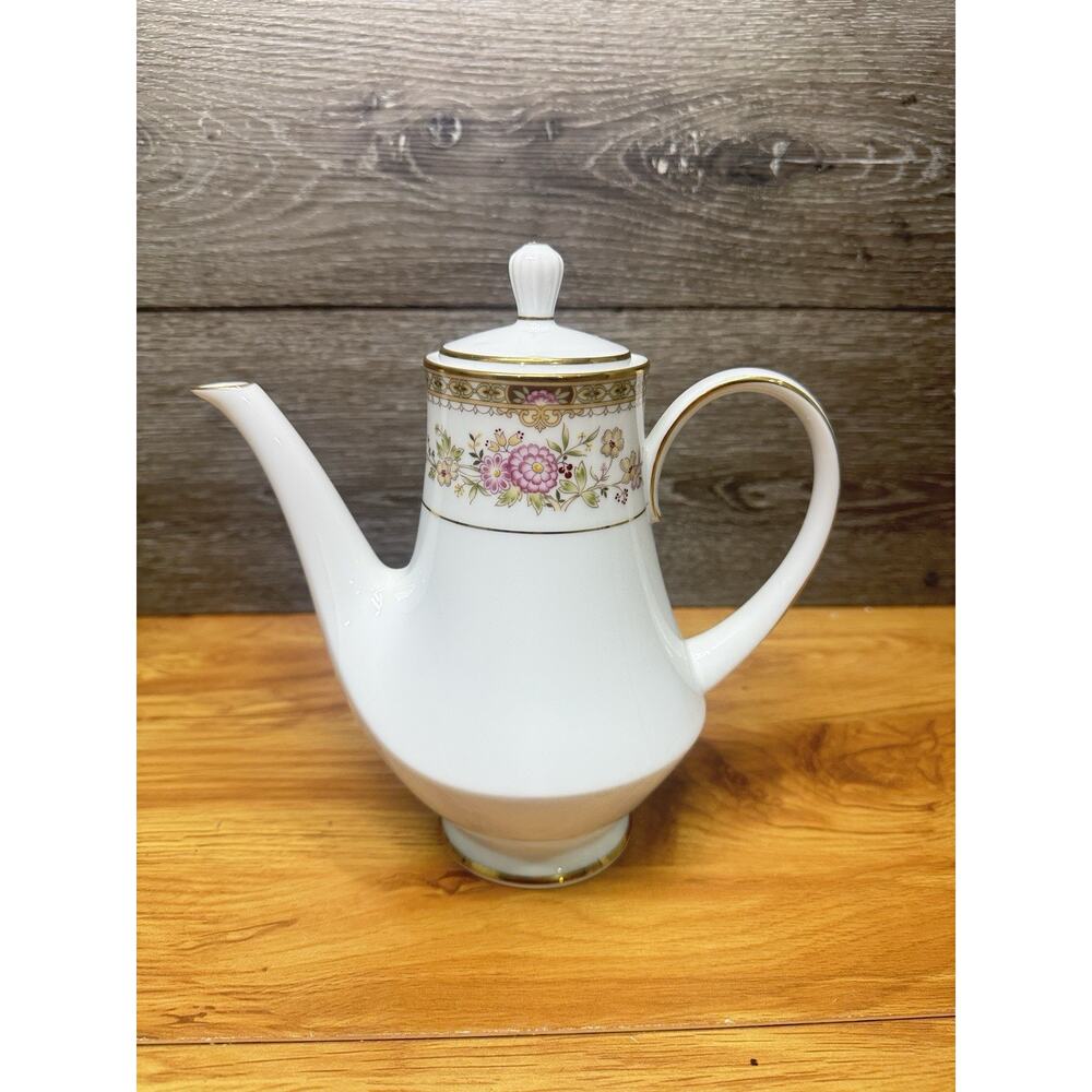 Noritake Josephina Coffee Pot 2831 Fine China Gold Trim Floral Japan 8.75”